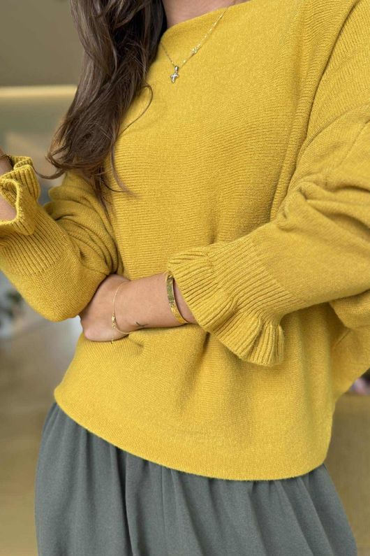 Conrad Batwing Ruffle Cuff Knit Dijon